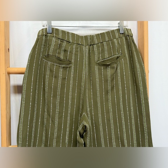 KAARI BLUE Olive green with white stripe wide leg pants size L - Picture 5 of 11